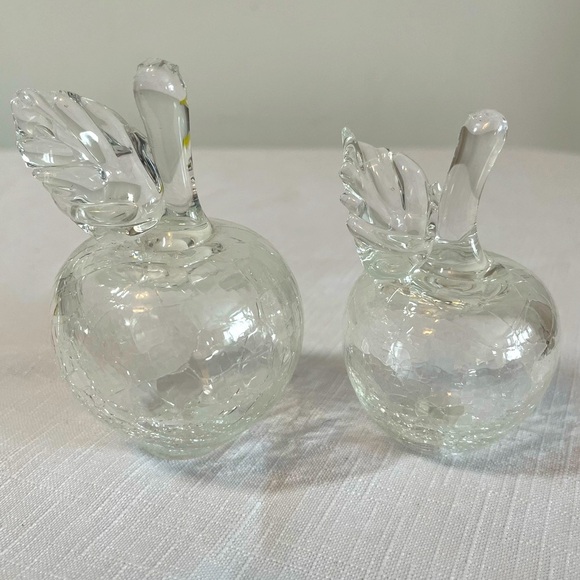 Clear Glass Apple Figurines. Set of two. - Picture 1 of 5
